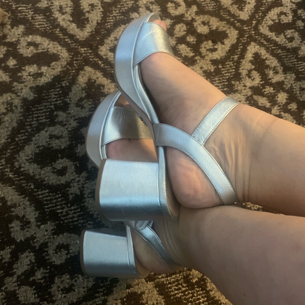 Silver Prada block heel sandal 39.5